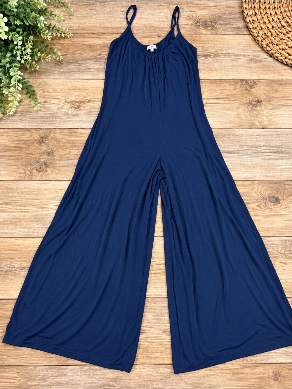 Z Supply Navy Wide-Leg Spaghetti Strap Jumpsuit
